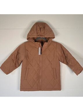 Amazon Essentials Toddler Long Quilted Jacket Hooded Puffer Coat Tan, 3T NWT